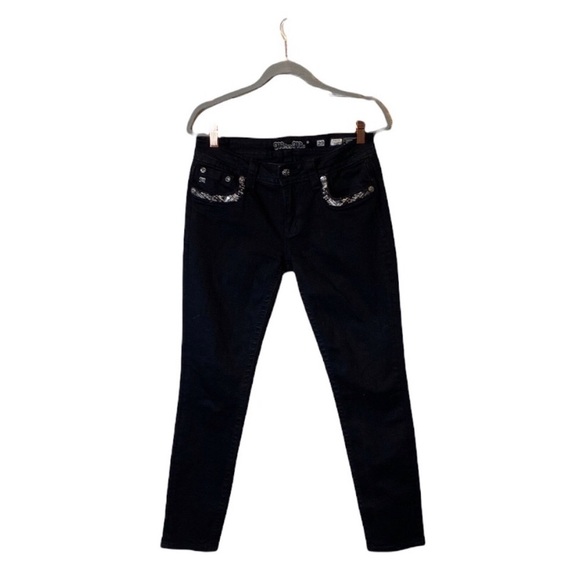 MISS ME BLACK EMBELLISHED SIGNATURE SKINNY JEANS 29 WORN ONCE LIKE, CONDITION - Picture 3 of 6